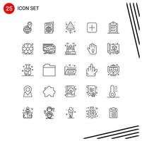 Group of 25 Lines Signs and Symbols for text clipboard food business sets Editable Vector Design Elements