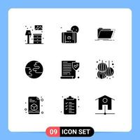 Solid Glyph Pack of 9 Universal Symbols of paper worldwide archive globe folder Editable Vector Design Elements