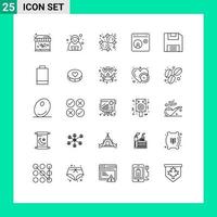 Mobile Interface Line Set of 25 Pictograms of save diskette dessert social media help Editable Vector Design Elements