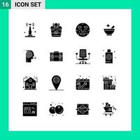 16 Universal Solid Glyphs Set for Web and Mobile Applications focusing solutions patient plant medical mask Editable Vector Design Elements