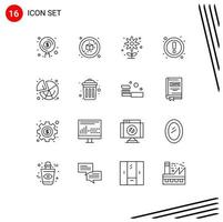 16 User Interface Outline Pack of modern Signs and Symbols of pie user agriculture ui attention Editable Vector Design Elements