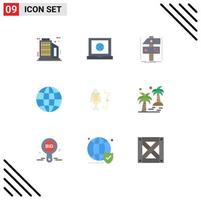 Mobile Interface Flat Color Set of 9 Pictograms of hunting fish develop fishing globe Editable Vector Design Elements