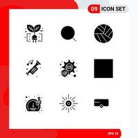 Pack of 9 creative Solid Glyphs of control trumpet ball noise car Editable Vector Design Elements