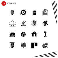 Mobile Interface Solid Glyph Set of 16 Pictograms of reader password target fingerprint advertisement Editable Vector Design Elements