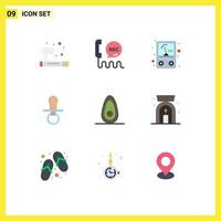 Set of 9 Modern UI Icons Symbols Signs for avocado pacifier help dummy nipple Editable Vector Design Elements