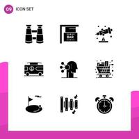 9 Universal Solid Glyph Signs Symbols of cart concentration telescope assortment van Editable Vector Design Elements