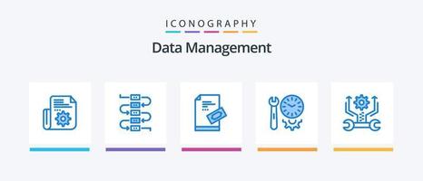 Data Management Blue 5 Icon Pack Including control. settings. ticket. preferences. clock. Creative Icons Design vector