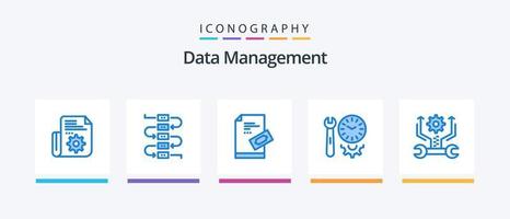 paquete de iconos azul 5 de gestión de datos que incluye control. ajustes. boleto. preferencias reloj. diseño de iconos creativos vector