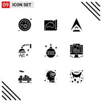 Pictogram Set of 9 Simple Solid Glyphs of relaxation beauty map bathroom crypto Editable Vector Design Elements