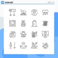User Interface Pack of 16 Basic Outlines of hamburger beat arrow heart pin Editable Vector Design Elements