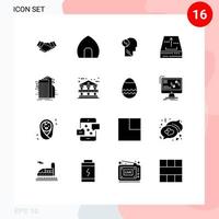 Group of 16 Solid Glyphs Signs and Symbols for office box historical building archive head Editable Vector Design Elements