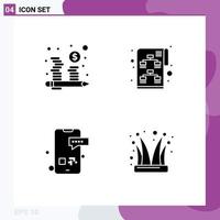 Set of 4 Modern UI Icons Symbols Signs for budget message management business smartphone Editable Vector Design Elements