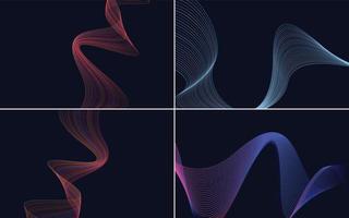 Set of 4 geometric wave pattern background Abstract waving line vector