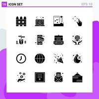 Solid Glyph Pack of 16 Universal Symbols of move up video finger room Editable Vector Design Elements