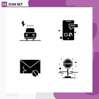 4 Solid Glyph concept for Websites Mobile and Apps car envelope power phone message Editable Vector Design Elements