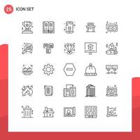 Set of 25 Commercial Lines pack for finance school close chair desk Editable Vector Design Elements