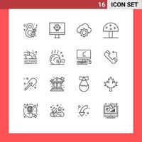 Set of 16 Modern UI Icons Symbols Signs for pipe nature cloud mushroom autumn Editable Vector Design Elements