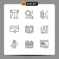 Pictogram Set of 9 Simple Outlines of screen atom celebration payments finance Editable Vector Design Elements