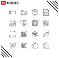 Mobile Interface Outline Set of 16 Pictograms of spa candle interface aromatherapy file Editable Vector Design Elements