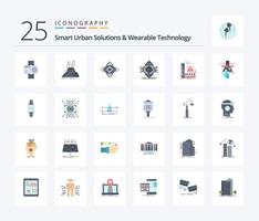 Smart Urban Solutions And Wearable Technology 25 Flat Color icon pack including ubiquitous. ubicomp. alert. safety. road vector