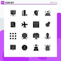 Group of 16 Solid Glyphs Signs and Symbols for production line conveyor belt scale conveyor thinking Editable Vector Design Elements