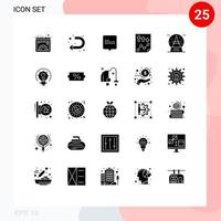 Modern Set of 25 Solid Glyphs and symbols such as holiday paper left page data Editable Vector Design Elements