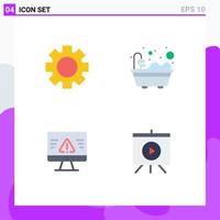 4 Thematic Vector Flat Icons and Editable Symbols of world error gear shower board Editable Vector Design Elements