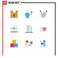 9 Universal Flat Color Signs Symbols of paper documents ball of wool document share Editable Vector Design Elements