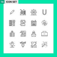 16 Creative Icons Modern Signs and Symbols of share neckles gear lux accesoris Editable Vector Design Elements