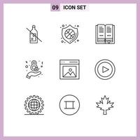 Set of 9 Modern UI Icons Symbols Signs for picture content book communication eight Editable Vector Design Elements