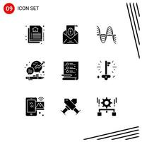 Set of 9 Commercial Solid Glyphs pack for creative management hertz growth business Editable Vector Design Elements