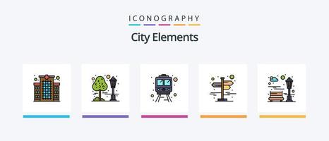 la línea de elementos de la ciudad llenó el paquete de 5 iconos, incluida la calle. lámpara. ciudad. calle. parar. diseño de iconos creativos vector