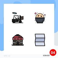 Set of 4 Vector Filledline Flat Colors on Grid for forklift shop food phirni map Editable Vector Design Elements