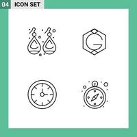 Editable Vector Line Pack of 4 Simple Filledline Flat Colors of earplugs clock silver crypto time Editable Vector Design Elements
