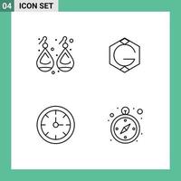 Editable Vector Line Pack of 4 Simple Filledline Flat Colors of earplugs clock silver crypto time Editable Vector Design Elements