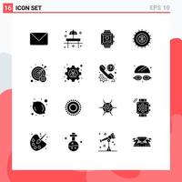 16 User Interface Solid Glyph Pack of modern Signs and Symbols of miss wheel table tire wedding Editable Vector Design Elements