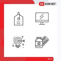 Pack of 4 Modern Filledline Flat Colors Signs and Symbols for Web Print Media such as price web monitor bulb pill Editable Vector Design Elements