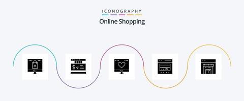 Online Shopping Glyph 5 Icon Pack Including ecommerce. cash. shopping. card. love vector