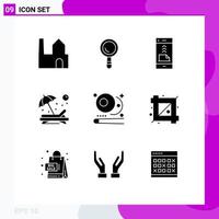 9 User Interface Solid Glyph Pack of modern Signs and Symbols of billiards sun contact person beach Editable Vector Design Elements