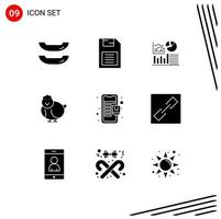 9 Thematic Vector Solid Glyphs and Editable Symbols of mobile bag success happy easter Editable Vector Design Elements