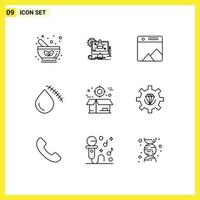 Pictogram Set of 9 Simple Outlines of wound cut technology blood web Editable Vector Design Elements