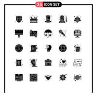 Editable Vector Line Pack of 25 Simple Solid Glyphs of cap women detective snooker player Editable Vector Design Elements