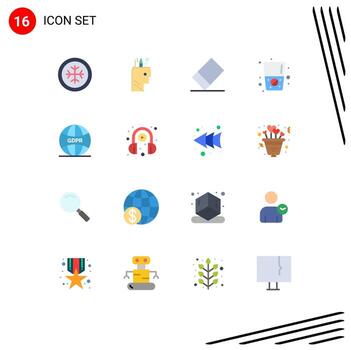 grupo de 16 colores planos modernos establecidos para el aprendizaje de la red dietética de aprendizaje electrónico paquete editable global de elementos de diseño de vectores creativos