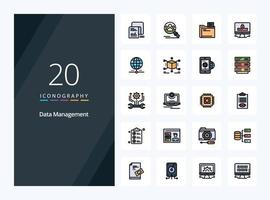 20 Data Management line Filled icon for presentation vector