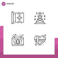 conjunto de 4 iconos de ui modernos símbolos signos para la torre central forma red fecha elementos de diseño vectorial editables vector