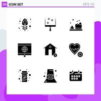 Set of 9 Vector Solid Glyphs on Grid for house dollar cleaning coin learning Editable Vector Design Elements