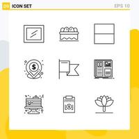 Pack of 9 creative Outlines of ui interface location grid mark Editable Vector Design Elements