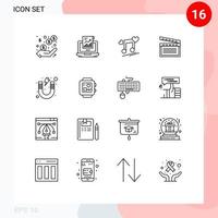 Modern Set of 16 Outlines and symbols such as usa movis computer american love Editable Vector Design Elements