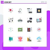 Set of 16 Modern UI Icons Symbols Signs for music celebration sink bib page Editable Pack of Creative Vector Design Elements