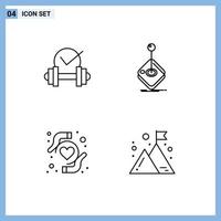 Mobile Interface Line Set of 4 Pictograms of dumbbell health insurance sport gaming heart protection Editable Vector Design Elements